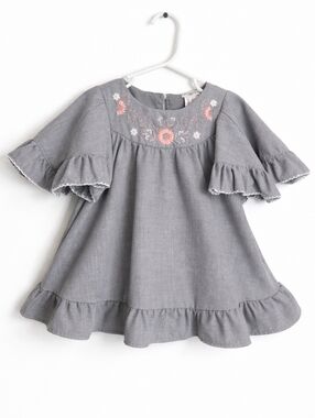 Max Studio Baby Girl Top 3T Gray Embroidered Ruffle Boho Toddler
